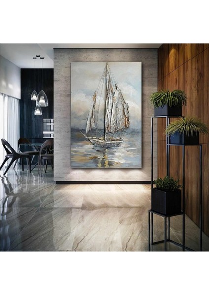 Yağlı Boya Efektli Gemi Yelkenli Deniz Doğa Manzara Kanvas Tablo ART00188