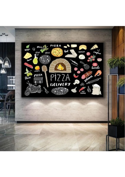 Pizza Menü Peynir Domates Parmesan Mutfak Restoran Cafe Lokanta Kanvas Tablo ART0097