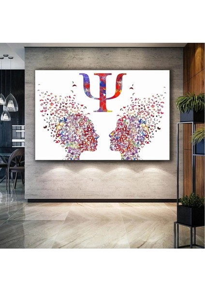 Psikolog Büro Psikoloji Psi Sembolu Renkli Insan Kafaları Çift Kanvas Tablo ART00116