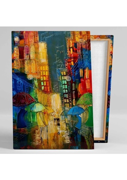 Şemsiyeli Çift Soyut Aşk Love Yağmur Dekoratif Modern Üçlü Kombin 3 Lü Set Kanvas Tablo ART0057