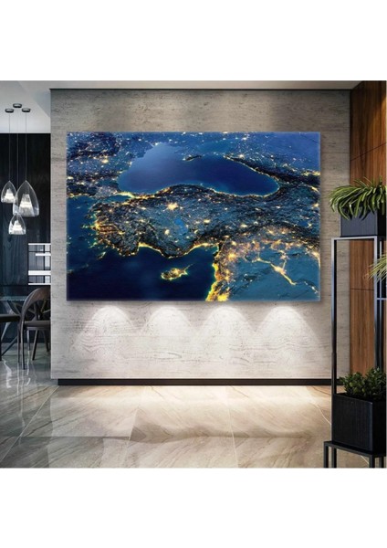 Türkiye Gece Uzaydan Görünüm Night View Şehir Işıkları Kanvas Tablo ART044