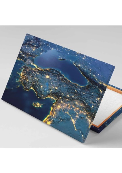 Türkiye Gece Uzaydan Görünüm Night View Şehir Işıkları Kanvas Tablo ART044