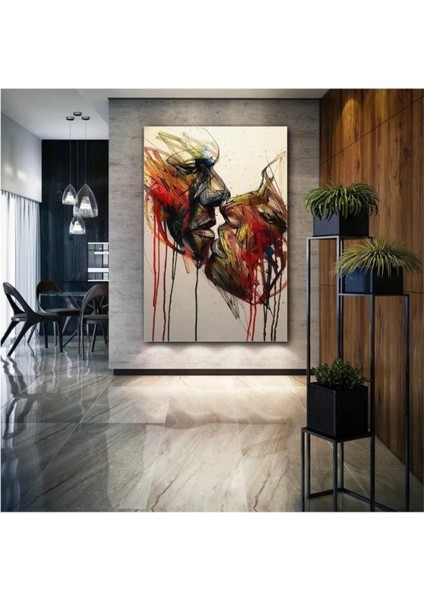 Öpüşen Çift Soyut Ilüstrasyon Aşk Love Woman Kanvas Tablo ART00105