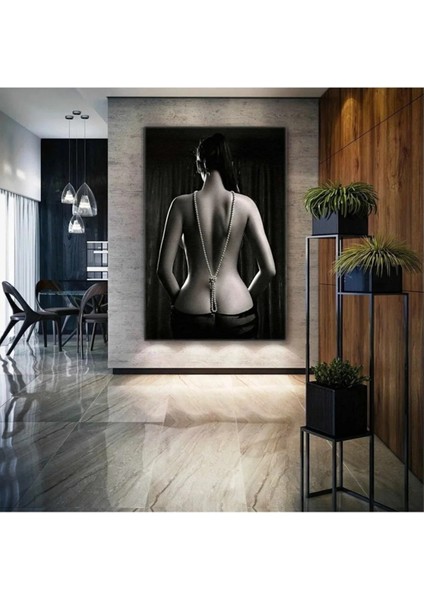 Sırtı Dönük Inci Kolyeli Model Nü Kadın Kanvas Tablo ART00202