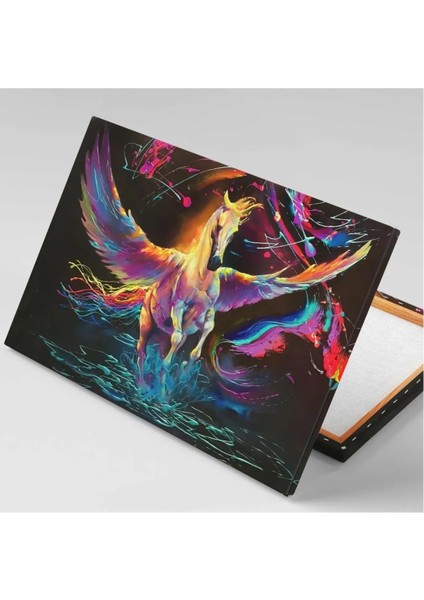 Neon Renkler Kanatlı Uçan At Asil Pegasus Mistik Kanvas Tablo ART0037 fiyatları