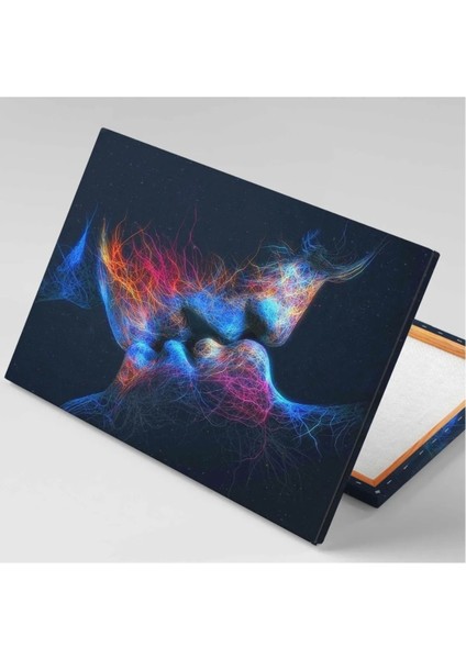 Çizgisel Ağ Öpüşen Çift Illüstrasyon Aşk Love Kanvas Tablo ART0084