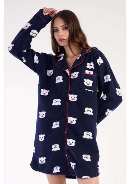 Kadın Polar Tamamı Düğmeli Uzun Kol Gecelik fiyatları