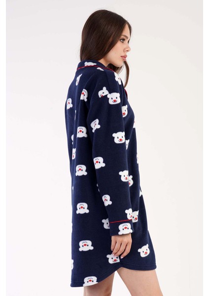 Kadın Polar Tamamı Düğmeli Uzun Kol Gecelik modelleri