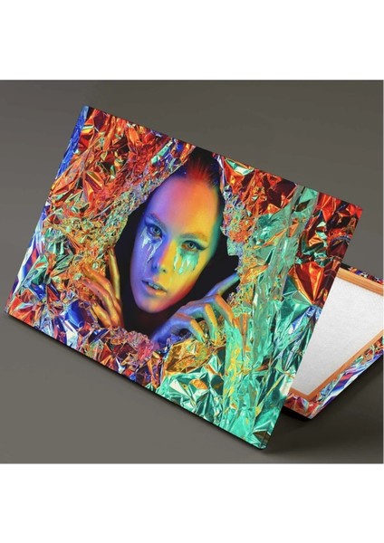 Renkli Neon Renklerin Içinden Çıkan Kadın Kanvas Tablo ART0035 fiyatları