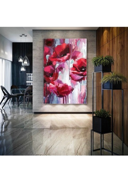 Kırmızı Gelincik Çiçeği Fırça Izleri Kanvas Tablo ART0079
