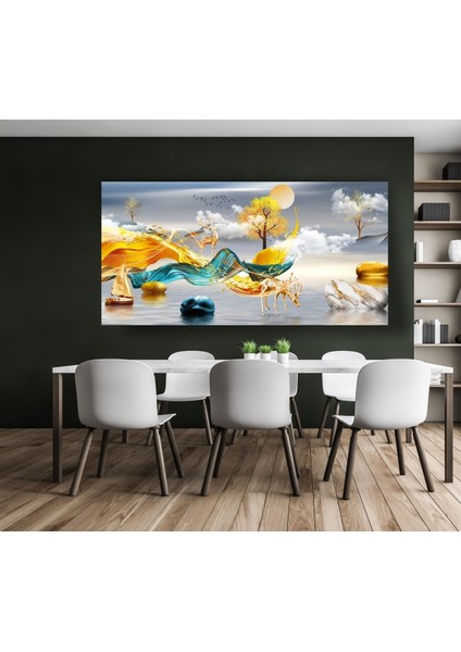 Altın Geyik Tasarım Kanvas Tablo