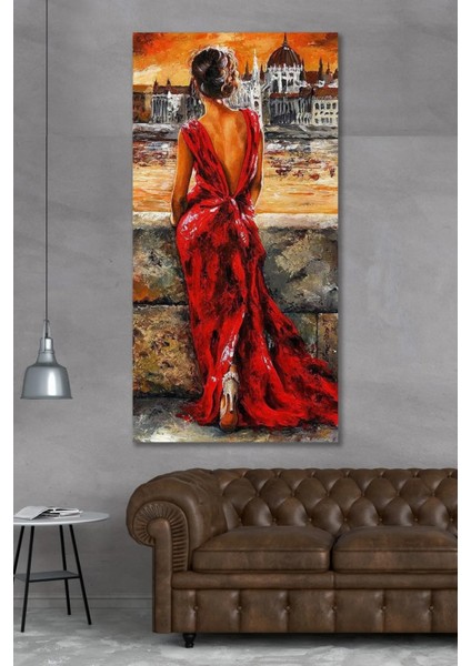 Kırmızı Elbiseli Kadın Kanvas Duvar Tablo ART0026