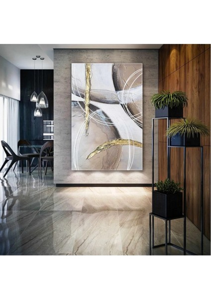 Gold Detaylı Dekoratif Fırça Izleri Kanvas Tablo ART0032