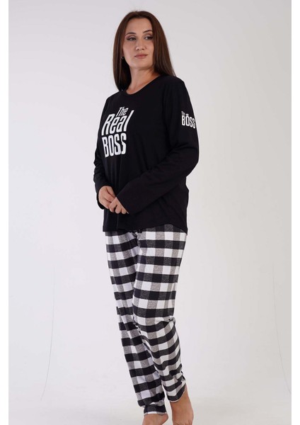 Kadın Büyük Beden Uzun Kol Pijama Takım