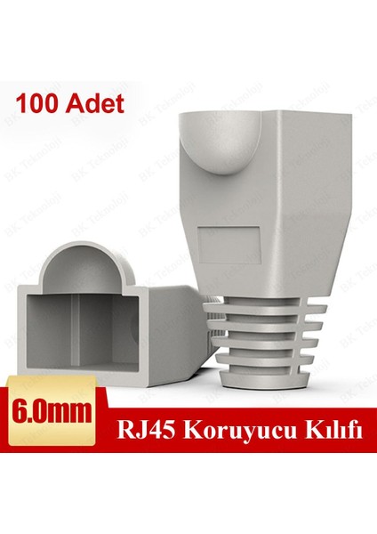 BK Teknoloji RJ45 Jack Boot Koruyucu Kılıf 100 Adet Gri