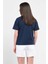 AVALON Lacivert Oversize Bisiklet Yaka Baskılı Kadın T-shirt 3