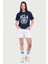 AVALON Lacivert Oversize Bisiklet Yaka Baskılı Kadın T-shirt 4