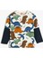 Dinozorlu Sweatshirt Bisiklet Yaka Uzun Kollu Renk Bloklu Pamuklu 1