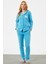 Gömlek Yaka Düğmeli Polar Pijama Takım - Mavi 1