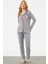 Gömlek Yaka Düğmeli Polar Pijama Takım - Gri 2