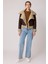Önü Düğmeli Kürklü Crop Biker Ceket 2