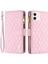 Apple iPhone 12 Mini Telefon Kılıfı Için 5.4 Inç Fermuarı Cep Baskı Rhombus Desen Mat Pu Deri Cüzdan Stand-Pink (Yurt Dışından) 1