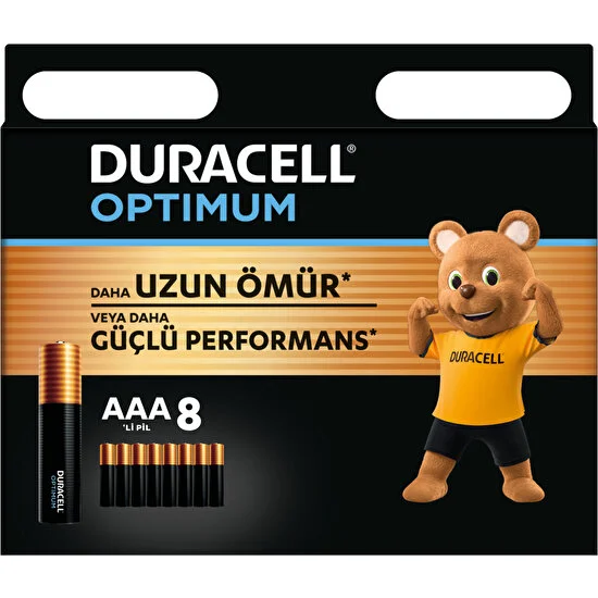 Duracell Optimum AAA Alkalin İnce Kalem Piller, 1,5 V LR03/MN2400, 8’li