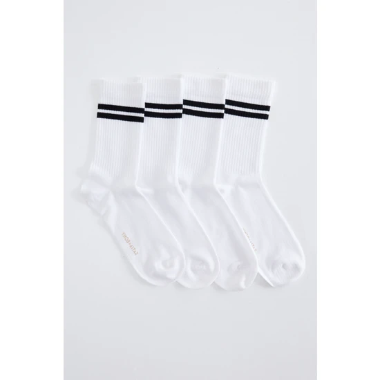 Katia&Bony 4'lü Paket Şeritli Unısex Soket Çorap Beyaz