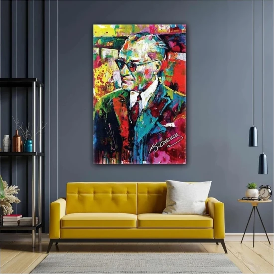 Ar Ajans Yağlı Boya Efektli Mustafa Kemal Atatürk Portresi Karizma Gözlük Soyut Kanvas Tablo ART00201