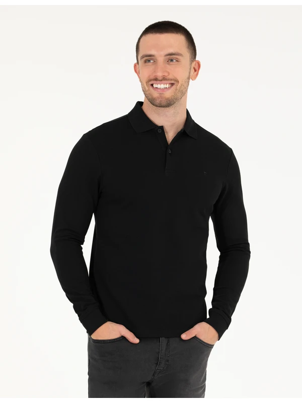Pierre Cardin Erkek Siyah Slim Fit Basic Sweatshirt 50276035-VR046