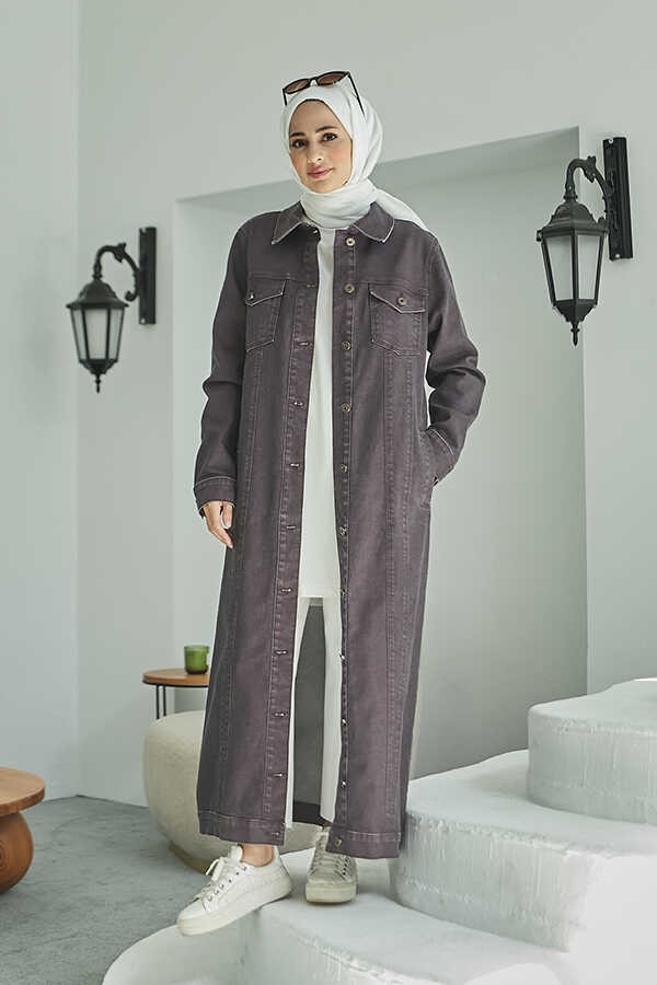 Neways 6373 -Denim Uzun Ceket Bordo
