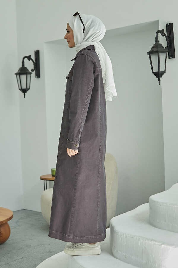 Neways 6373 -Denim Uzun Ceket Bordo görsel 2