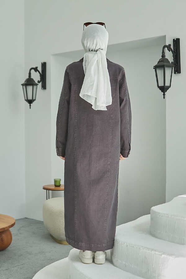 Neways 6373 -Denim Uzun Ceket Bordo görsel 4