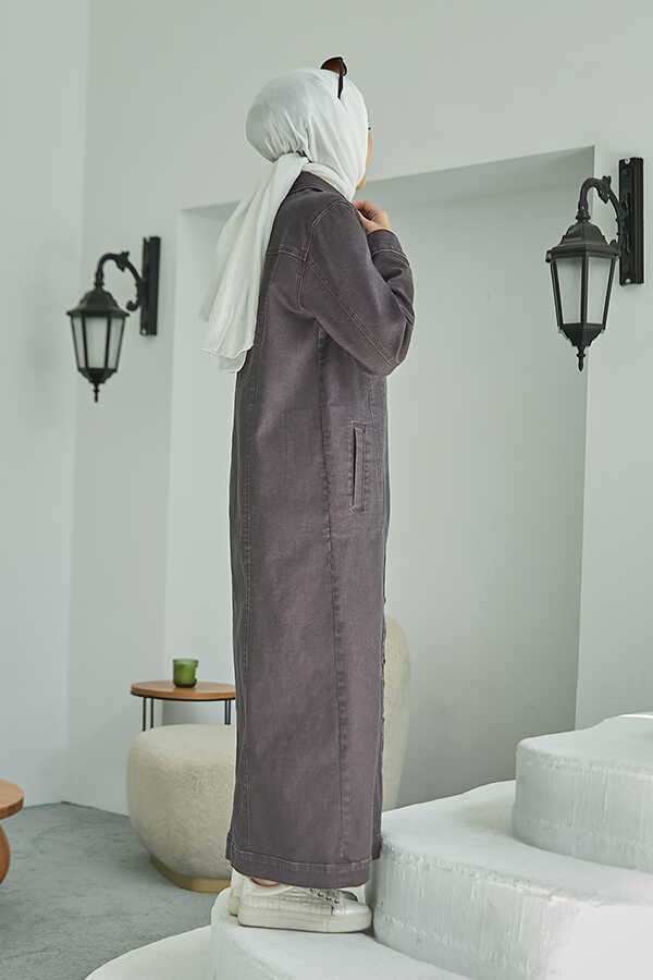 Neways 6373 -Denim Uzun Ceket Bordo görsel 5