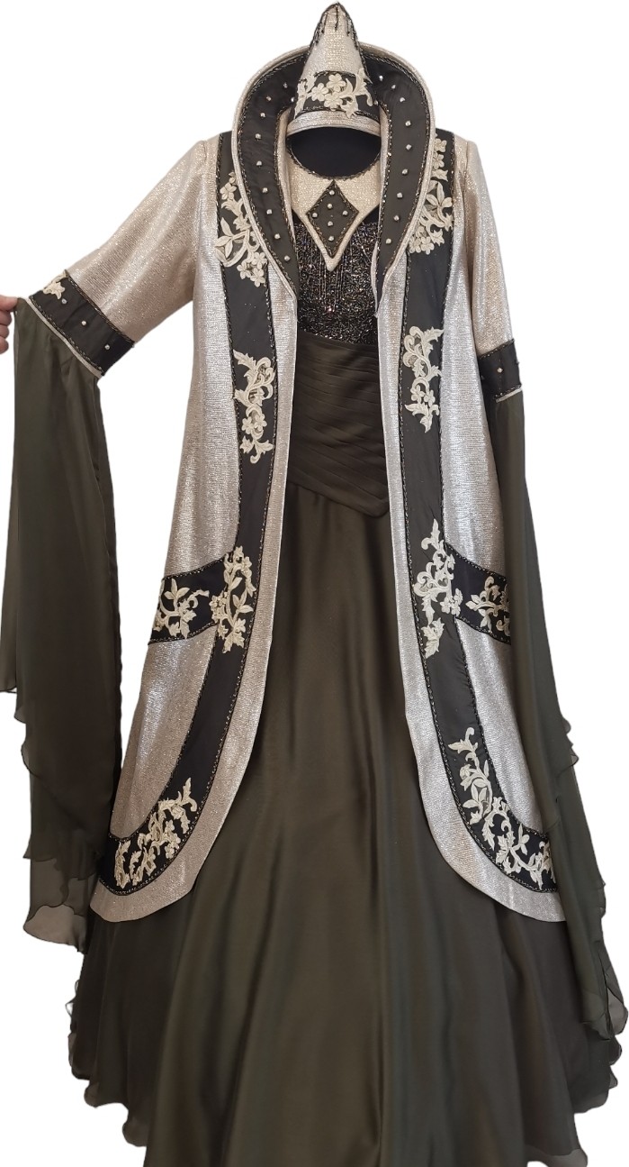 Gönül Moda Kına Yeşili Büstiyerli Gold Kaftan görsel 4