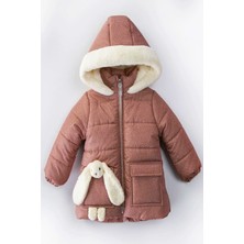 Modacity Trend Soft Kumaş Puantiyeli Tavşan Oyuncaklı Varaklı Içi Kürklü Cepli Kapüşonlu Kışlık Kaban-Mont