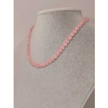 Yaşam Tohumu Pembe Kuvars Taşı Yassı Faset Kesim Kolye 6X4MM (Sabit Klipsli)