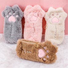Luoxinguo Kahverengi Sevimli Kedi Paw Kalem Çantası Kawaii Kırtasiye Tutucu Çanta Büyük Kapasiteli Kalem Kutusu Makyaj Çantası Yumuşak Peluş Kozmetik Saklama Çantası (Yurt Dışından)