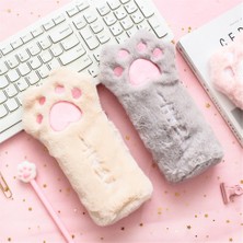 Luoxinguo Kahverengi Sevimli Kedi Paw Kalem Çantası Kawaii Kırtasiye Tutucu Çanta Büyük Kapasiteli Kalem Kutusu Makyaj Çantası Yumuşak Peluş Kozmetik Saklama Çantası (Yurt Dışından)