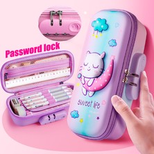 Luoxinguo 6693 Pembe Dinozor 3D Eva Kawaii Kalem Kutusu Kilitli Unicorn Organizatör Sevimli Kalem Kutusu Kılıfı Okul Çantası Kız Erkek Malzemeleri Öğrenciler Kırtasiye (Yurt Dışından)