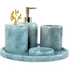 Sia Art Design Blue İce Dokimeion Doğal 5'li Çok Amaçlı Banyo Set Gold Mercan Kulp