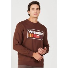 Wrangler W646H1H44 Kahverengi Wrangler Baskılı Bisiklet Yaka Erkek Sweat