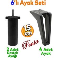 Badem10 Penta 6'lı Set Mobilya Tv Ünitesi Çekyat Koltuk Kanepe Destek Ayağı 15 cm Siyah Ayak M8 Civatalı