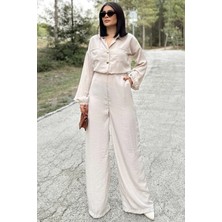 New Laviva Kadın Taş Uzun Kol, Gömlek Yaka, Beli Lastikli, 4 Cepli, Bilekleri Lastikli, Salaş Tulum