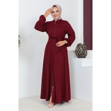 Kuşaklı Cepli Kloş Ferace-3148 Bordo