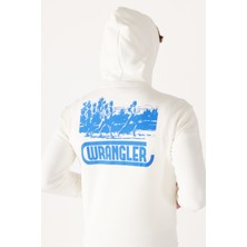Wrangler Regular Fit Normal Kesim Kapüşonlu İçi Polarlı Sırt Baskılı Kırık Beyaz Sweatshirt