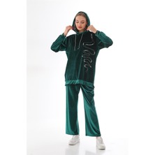 Westbound Kadın Kadife Taş Işlemeli Kapüşonlu Takım - Zümrüt