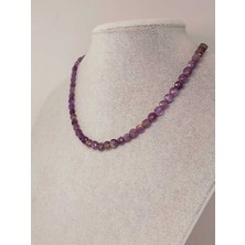 Yaşam Tohumu Ametist Taşı Yassı Faset Kesim Kolye 6X4MM (Sabit Klipsli)