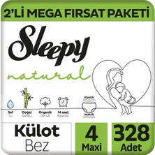 Sleepy Natural 2'li Mega Fırsat Paketi Külot Bez 4 Numara Maxi 328 Adet