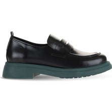 Bueno Shoes Siyah Yeşil Açma Deri Kadın Loafer 01WZ4000